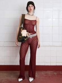 COUREZ Schmale Spitze Schlaghose in Knöchellänge / Y2K Sommer Outfit für Frauen Sommerbekleidung unterer Teil Vintage