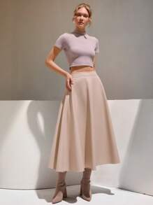 CLARA VERO Falda plisada de cintura alta de unicolor elegante para mujer