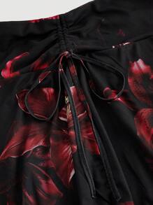 SHEIN MOD Fashionable, Romantic And Elegant, Asymmetrical Hem Floral Print Women's Skirt, Floral Skirt, Lily Skirt, Asymmetrical Skirt,Back To School,Goth,Halloween