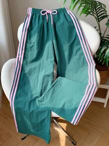 Comfortcana Women's Casual Contrast Color Pants, Side Stripe Elastic Waist Casual Loose Sports Pants Summer Pants For Women,Casual And Versatile, Suitable For Daily Street Wear,Cargo Pants - Green - View 6