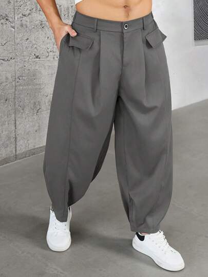 Manfinity Homme 男士深色系宽松灯笼裤，时尚休闲设计，百搭宽松裤，超大裤，宽松裤，灰色裤子，Y2k 裤子，秋季