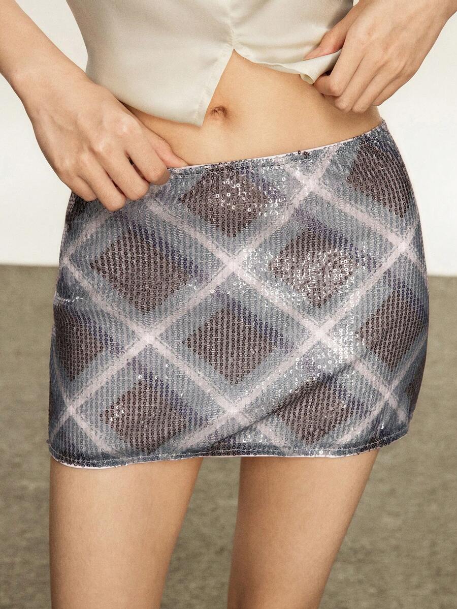 Rina Fox Women's Fashionable Summer Plaid Sequin Mini Skirt