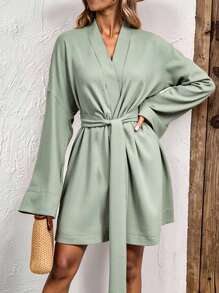 INAWLY Loose Fit Cropped Cardigan Dress For Women