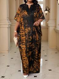 SHEIN Lady Spring, Summer, Autumn And Winter Elegant Woven Notch Robe Dress With Lace Collar Vacation Plus Size Dress,Summer Dresses For Women,Maxi Dress