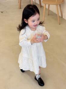 DAZY Kleinkind Mädchen Rundhals japanischer Stil Sommer einfarbiges süßes knöchellanges Kleid