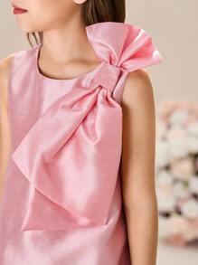 SHEIN Váy suông cổ tròn màu trơn bó sát không tay cho bé gái tuổi mới lớn - Hồng - Xem 5