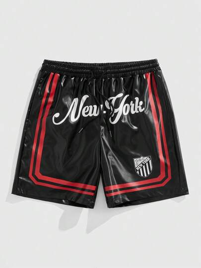 Prep Pantalones cortos de verano informales sueltos con cintura elástica y cordón, de color contrastante