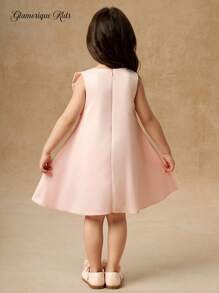 Glamorique Kids 四季小女孩礼服派对礼服，粉色蝴蝶结装饰公主裙，优雅婚礼花童礼服 - 粉色 - 查看 2