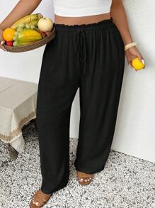SHEIN Frenchy Plus Size Women Casual Fashion Vacation Loose Pants - Black - View 1