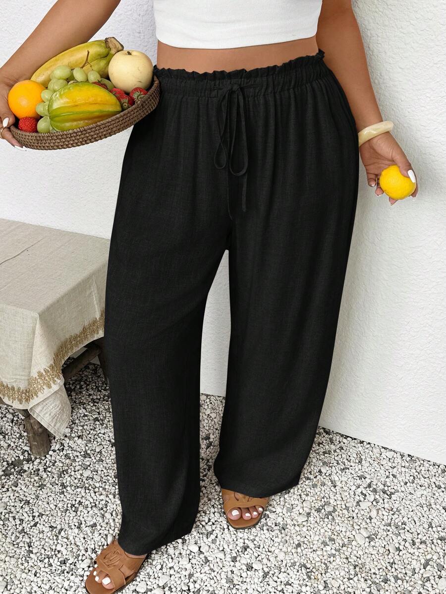 SHEIN Frenchy Plus Size Women Casual Fashion Vacation Loose Pants - Black - View 1