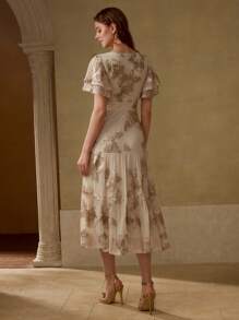 MOTF PREMIUM VESTIDO CON VOLANTES Y BORDADOS - Caqui - Ver 3