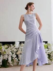MOTF Soiréza VÁY COCKTAIL VẢI JACQUARD XẺO KHÔNG ĐỐI XỨNG - Màu tím - Xem 6