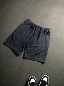 PAVTROS Manfinity Streetrush 男士纯色抽绳腰袋夏季休闲短裤，适合返校季、Emo 风格和 2000 年代风格 - 黑色 - 查看 8