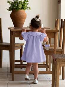 SHEIN Babykleid Sommerstil süß mit rosa Peter Pan Kragen Schleife Kurzarm