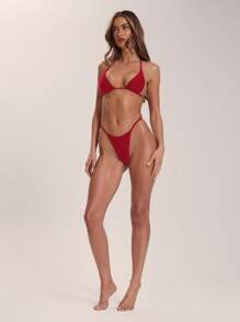 Musera Resort Neckholder Mikro-Bikini-Oberteil mit hoher Beinausschnitt Tanga Rückenteil Mehrfachpackung Sommer Urlaub Bademode Strandurlaub Süße Renaissance Sagrada