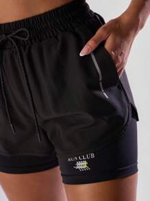 Musera Sport 内层抽绳腰带反光跑步短裤，舒适透气，适合运动、健身、跑步、俱乐部、板式网球、网球、匹克球等夏季运动。 - 黑色 - 查看 6