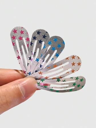 Anime Set de 5 pasadores de pelo con elemento de estrella de colores aleatorios, pasadores de pelo de dibujos animados minimalistas dulces, accesorios de pelo versátiles para uso casual o de fiesta