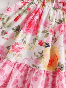 SHEIN Young Girl Loose Casual Simple Comfortable Suspender Ruffle Sweet Cute Dress - Pink - View 7