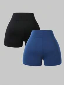 2 paia di pantaloncini atletici neri semplici, con vita a strati, aderenti, adatti per uso quotidiano, estate