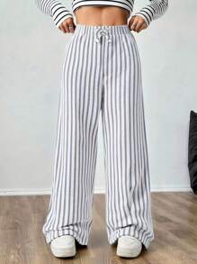 Pantalones largos casuales y versátiles con ajuste suelto y diseño de rayas para adolescentes, para usar en primavera y verano, en el día a día, vacaciones, verano y viajes