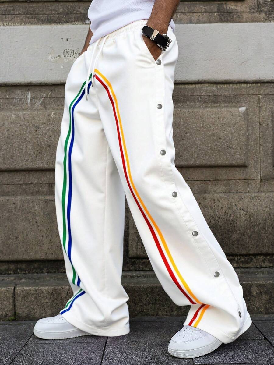 PAVTROS 青年男士休闲宽松松紧腰直筒裤，超大码，夏季 - 白色 - 查看 1