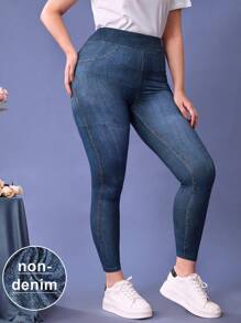 Mulvari Plus Denim-Effect Print Jeggings - Dusty Blue - View 1