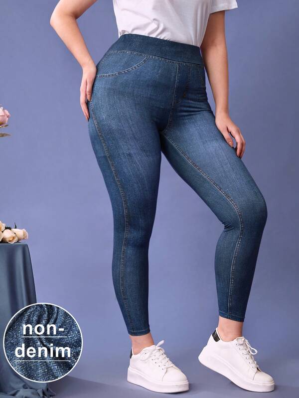 Mulvari Plus Denim-Effect Print Jeggings