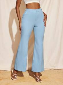 EBIB 淡蓝色高腰阔腿西装裤女士休闲裤夏季办公室裤商务秋季