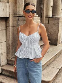 Pariaura Top à volants à manches uniques rayé pour femmes, pour l'été