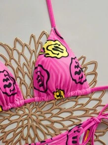 Swim EVENT Women's Beach Holiday Print Tie-Up Bikini Set For Summer Beach Vacation - Multicolor - View 3