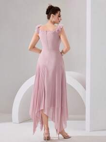 Poshira 女士优雅纯色3D花卉装饰礼服