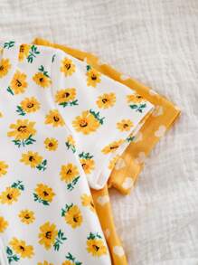 SHEIN Bộ 2 bộ áo liền quần dài tay in họa tiết trái tim dễ thương cho bé gái sơ sinh - Nhiều màu - Xem 5