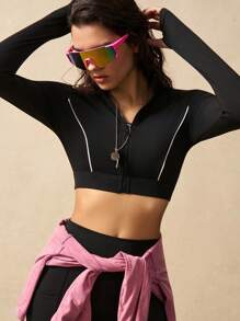 VARSIVA Contrast Trim Slim-Fit Short Athletic Sports Jacket - Black - View 7