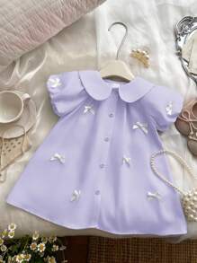 SHEIN Babykleid Sommerstil süß mit rosa Peter Pan Kragen Schleife Kurzarm