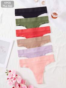 SHEIN 6pcs/Set Women's Comfortable And Breathable Solid Color Plus Size Seamless Thong