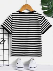 SHEIN Bluză casual lejeră, confortabilă, versatilă, cu mânecă scurtă, cu dungi, pentru băieți tineri