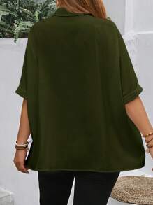 EMERY ROSE Summer Teacher Striped Print Plus Size Open Front Shirt