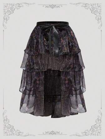 ROMWE Avant Plus Size High Waist Floral Pleated Vintage Palace Style Skirt