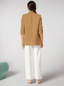 SHEIN BIZwear 女士时尚经典西装外套，适合日常通勤，长袖外套，商务休闲，秋季，女士夹克，女士办公室服装，女士职业装 - 黃色 - 查看 3