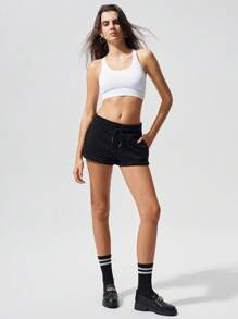 Fluxe Shorts deportivos de punto de unicolor informal de tiro bajo