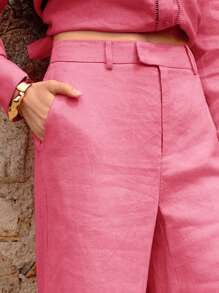 MOTF PREMIUM LINEN STRAIGHT-LEG PANTS - Hot Pink - View 5