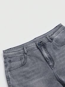 ROMWE Kawaii 大码女式弹力灰色牛仔短裤，带蝴蝶结装饰，夏季 - 灰色 - 查看 3