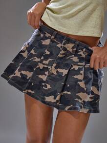 MUSERA Pleated Camo Denim Mini Skirt Spring, Summer, Streetwear, Y2k, Cool Girl,City Muse Going Out Night Out