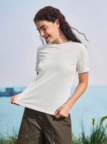 In My Nature Damen Lässig Einfarbiges Kurzarm Outdoor Sport T-Shirt