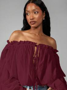MISSGUIDED Camicetta boema con spalle scoperte, arricciature, maniche a palloncino voluminose e balze, top corto adatto per autunno, primavera e festival