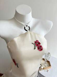 Sweetra 女士性感挂脖刺绣吊带背心 - 彩色 - 查看 5