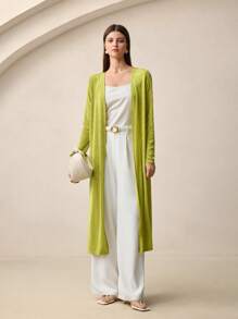 BizChic Women's Open Front Long Cardigan Jacket, Long Sleeve Knit Mid-Length Coat, Autumn