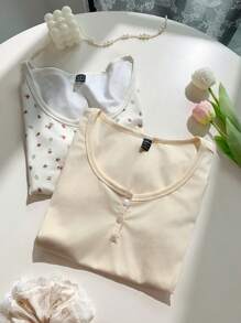 Solflare 大码女式碎花短袖修身T恤，春夏款 - 彩色 - 查看 3