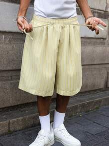 Manfinity EMRG Men's Elastic Waist Drawstring Loose Casual Striped Shorts, Summer - Multicolor - View 3