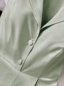 Franclia 大码女式粉色翻领褶裥纽扣前部无袖系带中长连衣裙，适合约会、派对、生日、办公室、度假、夏季休闲和正式商务场合 - 綠色 - 查看 4